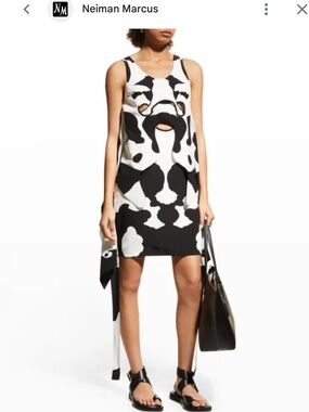NWT Burberry Cow-Print Pieced Cutout Silk Mini Dress